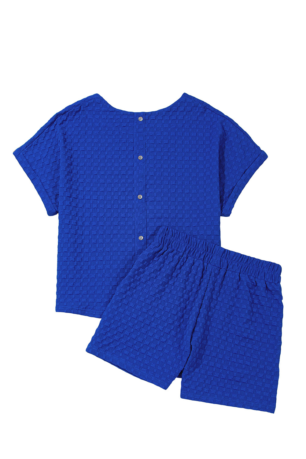 Sky Blue Jacquard Textured Buttoned Tee and Shorts Set