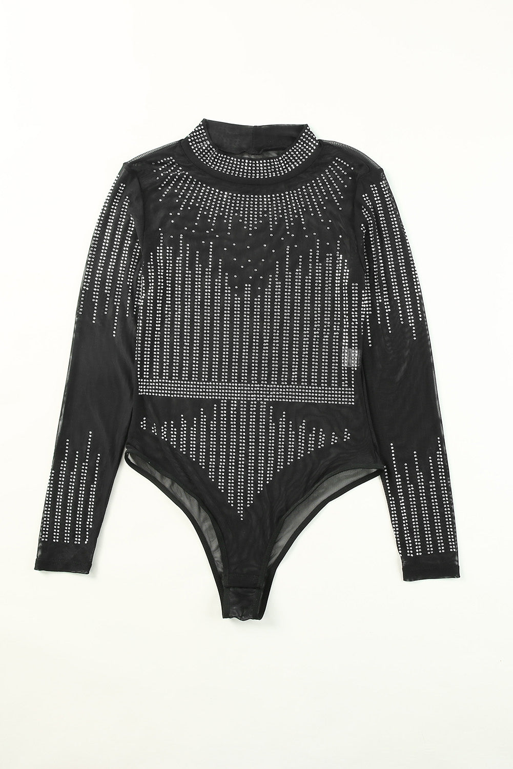 Black Rhinestone Sheer Slim Fit Long Sleeve Bodysuit