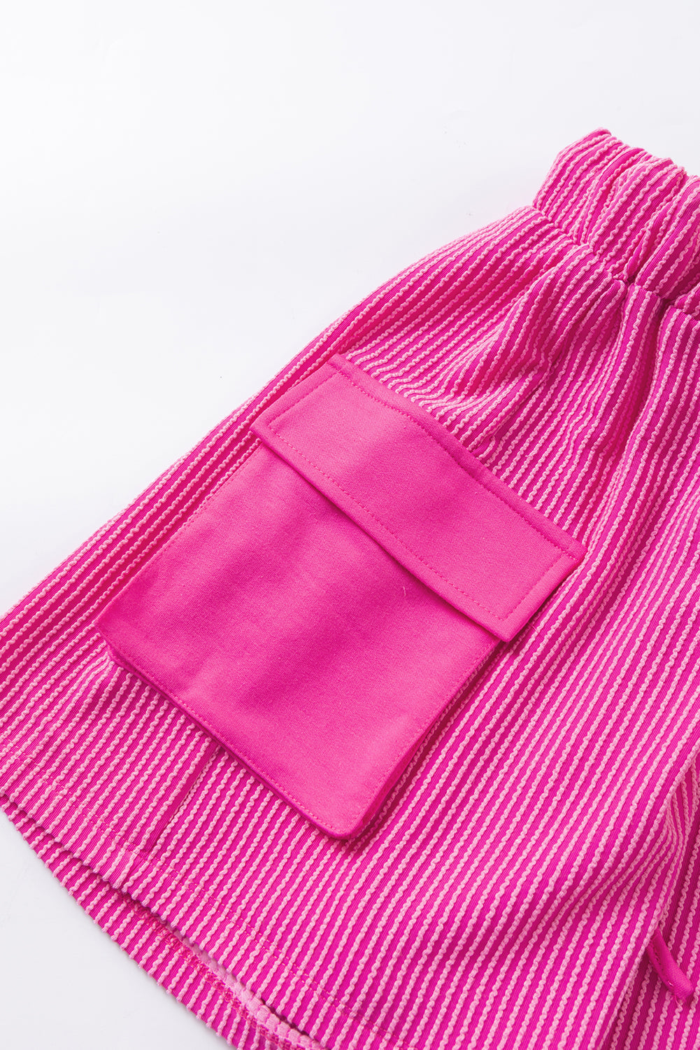 Bright Pink Cargo Pocket Ribbed Drawstring Shorts