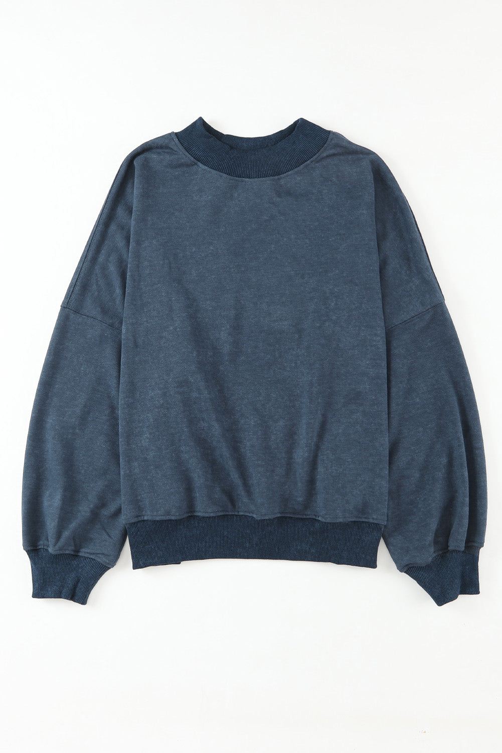 Blue Plain Drop Shoulder Crew Neck Pullover Sweatshirt