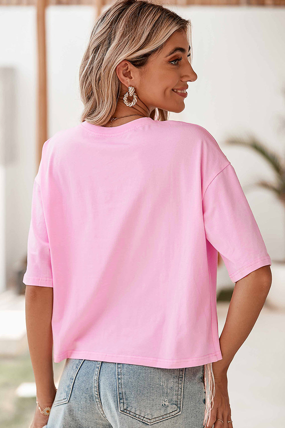 Pink NASHVILLE MUSIC CITY Graphic Sequin Fringed Hem Tee