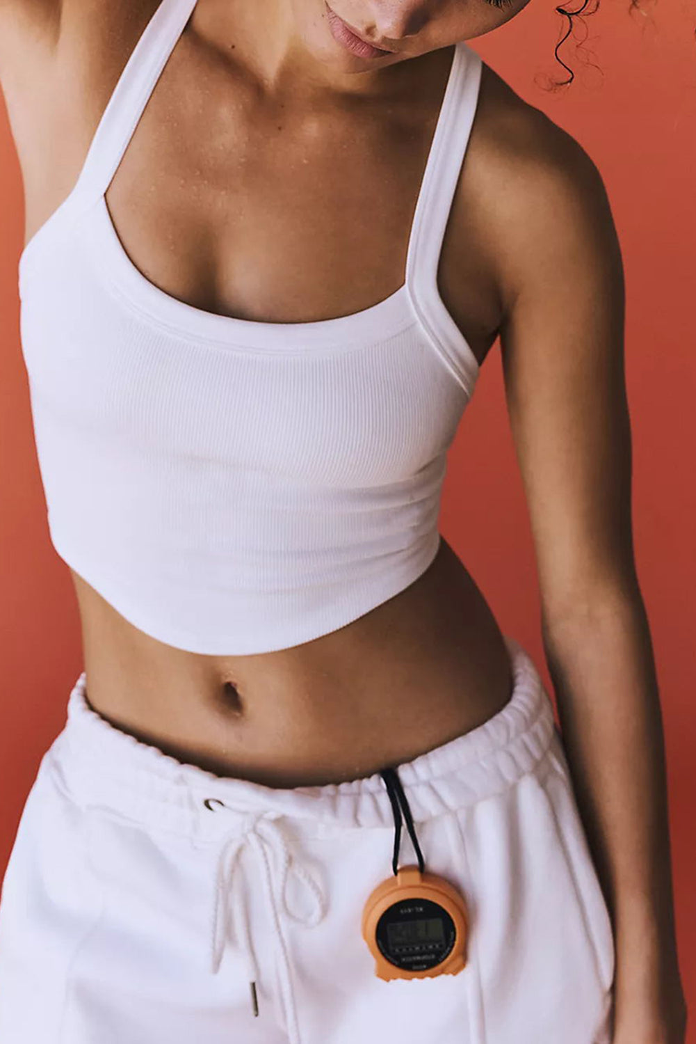 White Plain Athletic Ribbed Cropped Cami Top