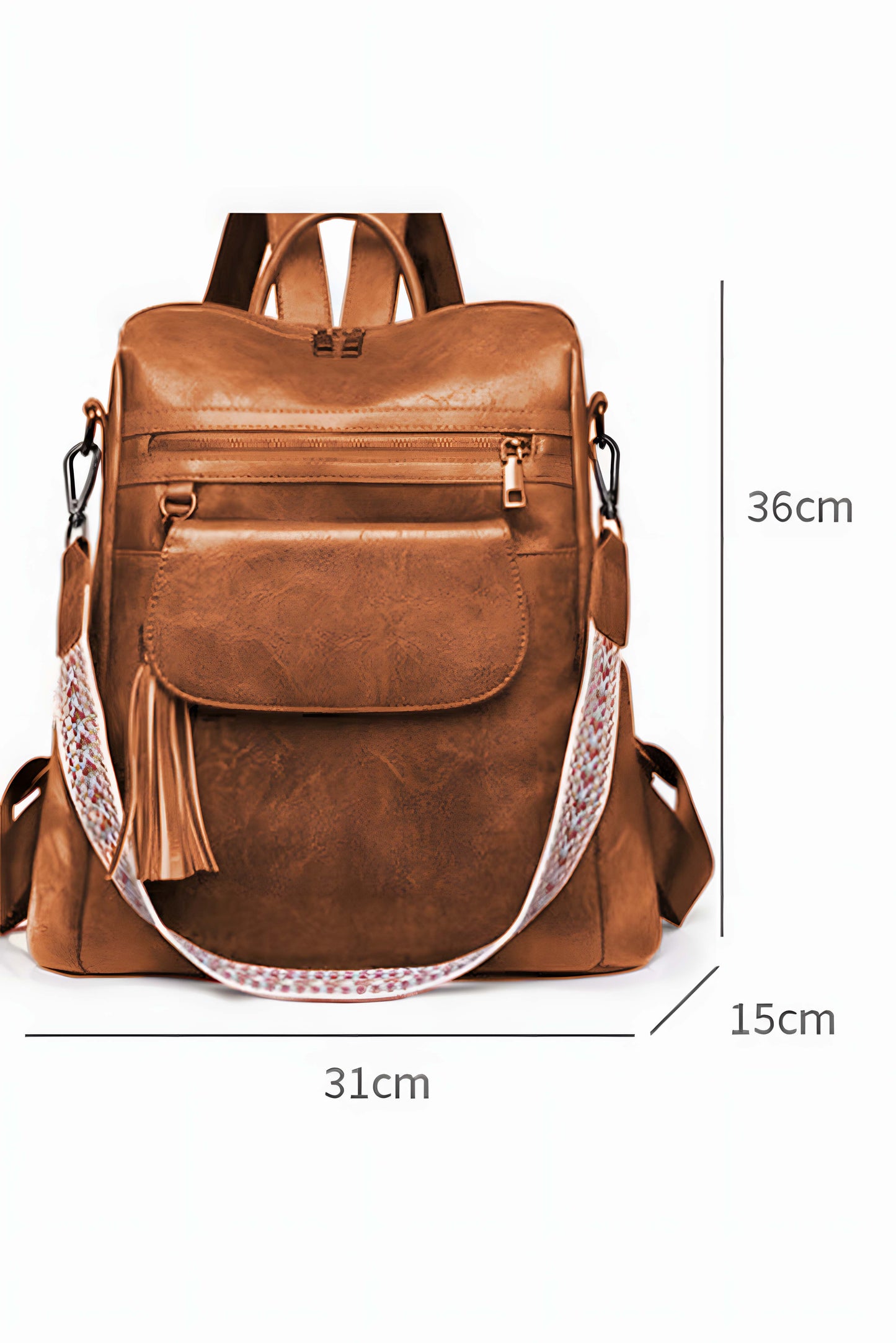 Brown Tassel Decor Retro PU Large Capacity Backpack