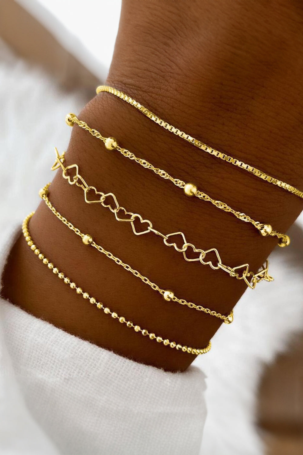 Gold Multi Layered Heart Shape Chain Bracelet