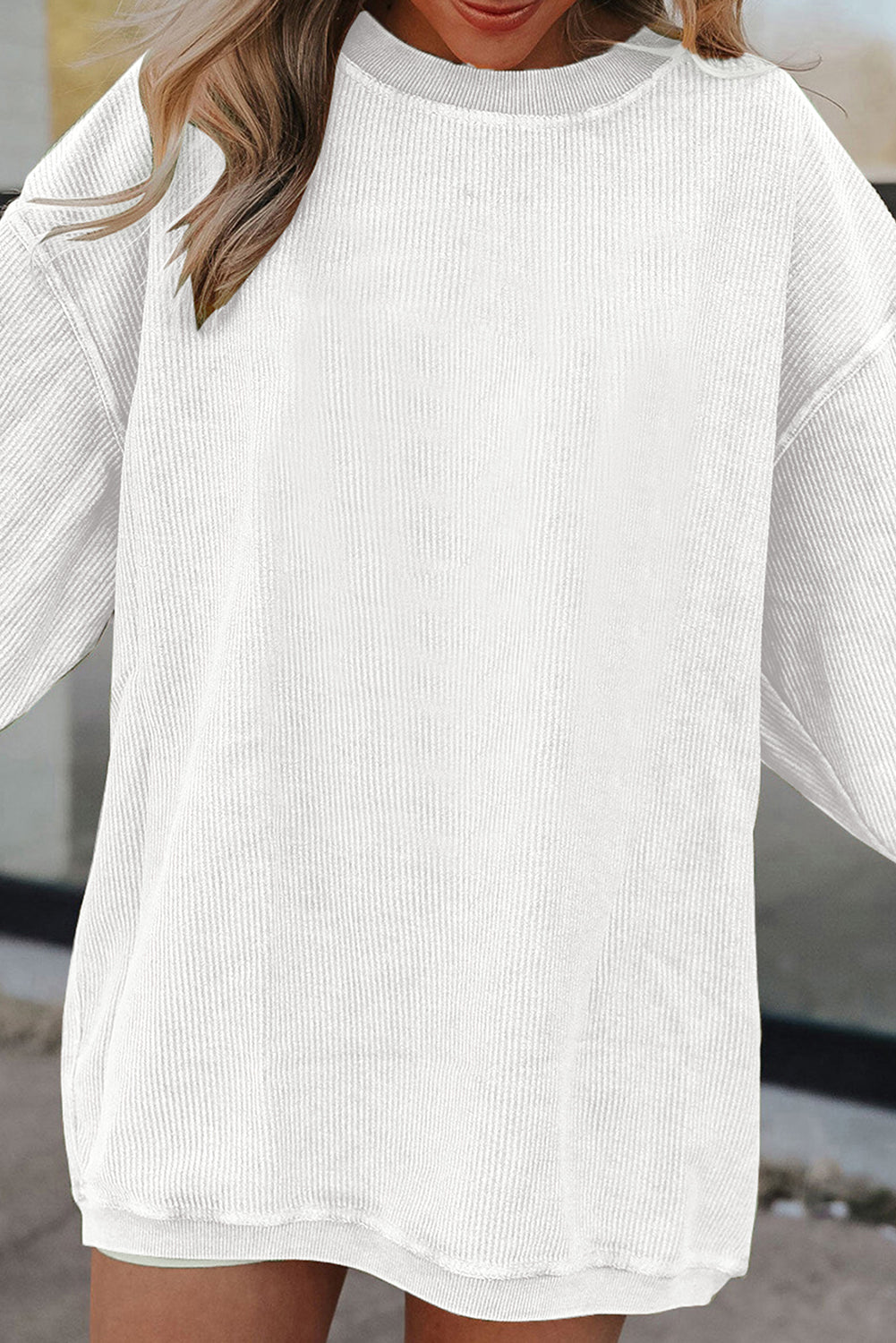 Apricot Drop Shoulder Crinkle Rib Oversized Sweatshirt