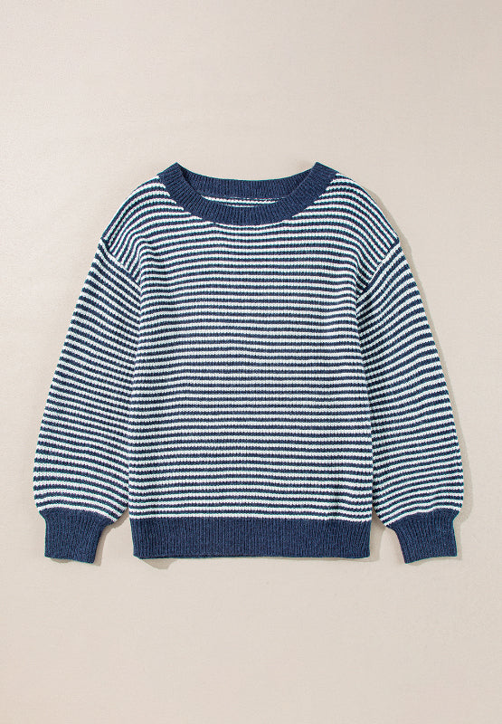 Striped Boat Neck Long Sleeve Sweater