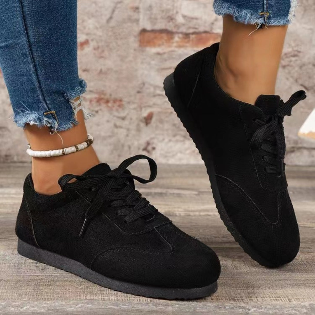 Suede Lace-Up Flat Sneakers