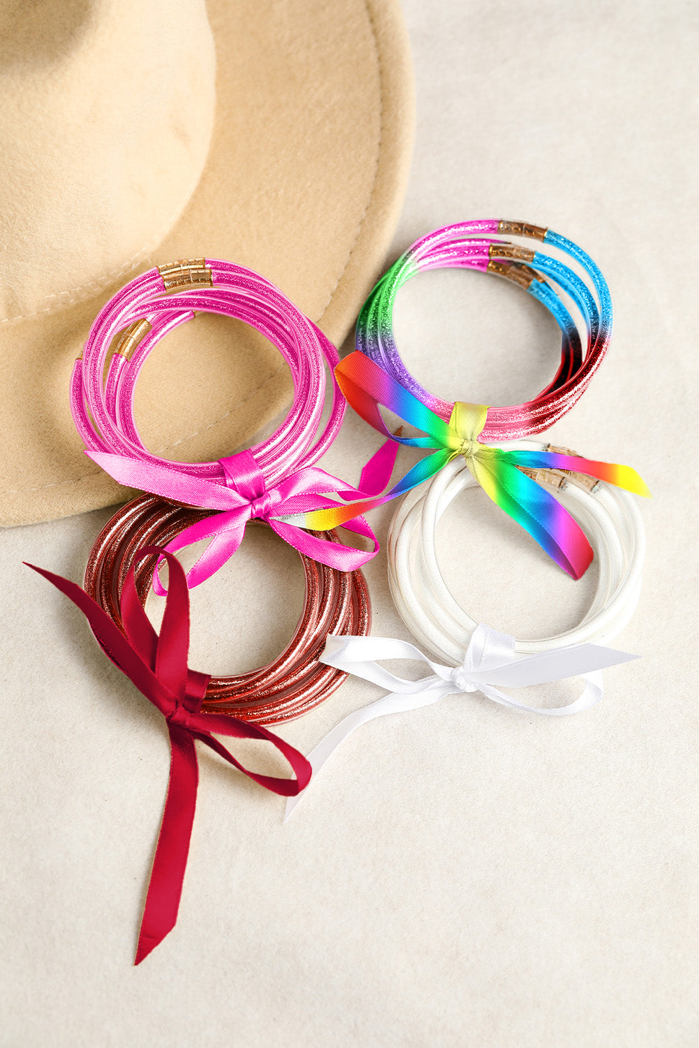 White Glitter Bowknot Layered Jelly Bracelet