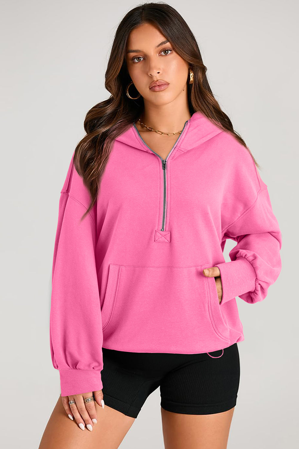 Bonbon Kangaroo Pocket Half Zipper Oversized Hoodie