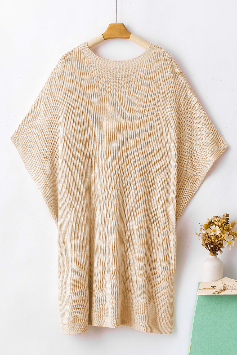 Haze Blue Side Slit Short Sleeve Oversized Sweater