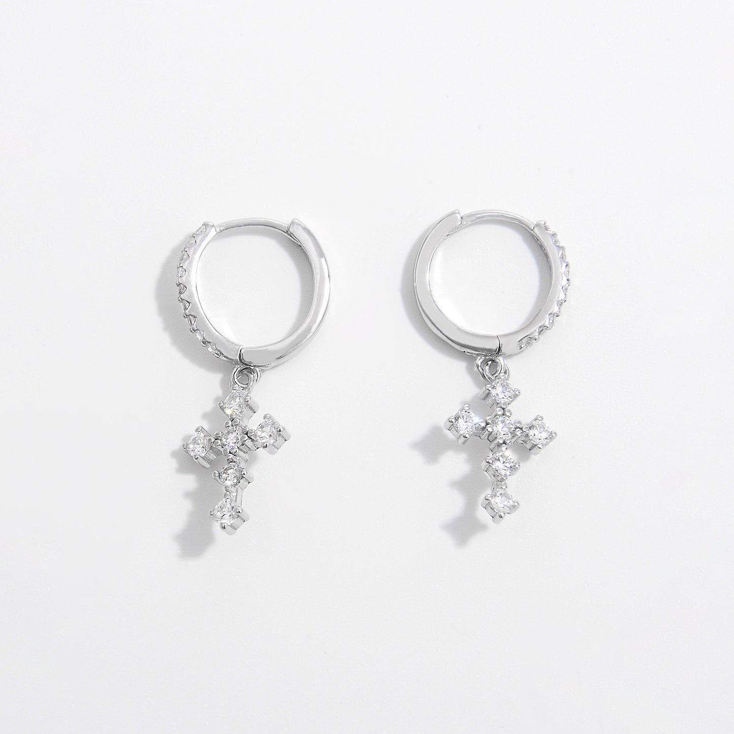 925 Sterling Silver Inlaid Zircon Cross Dangle Earrings