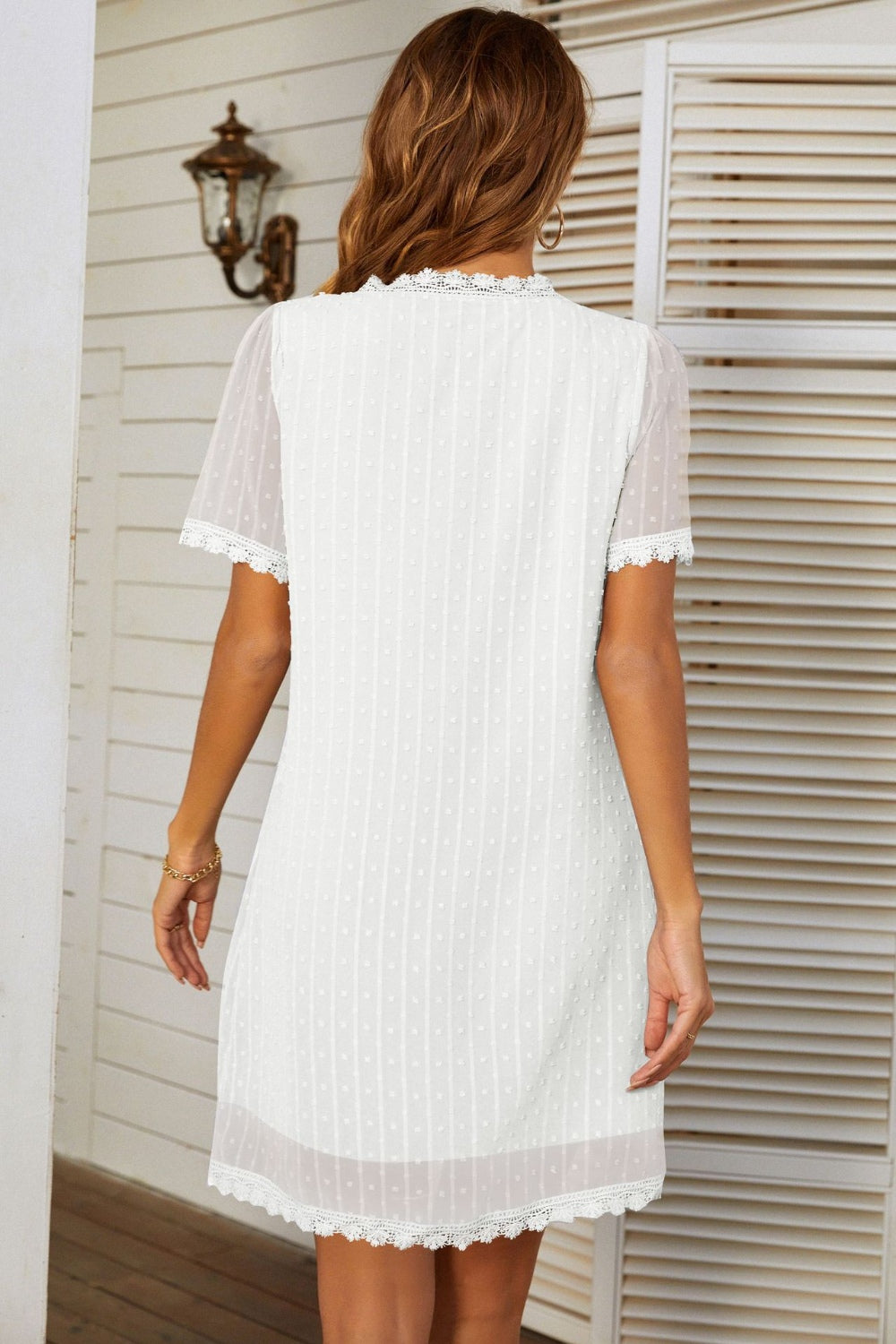 Lace Detail V-Neck Short Sleeve Dress