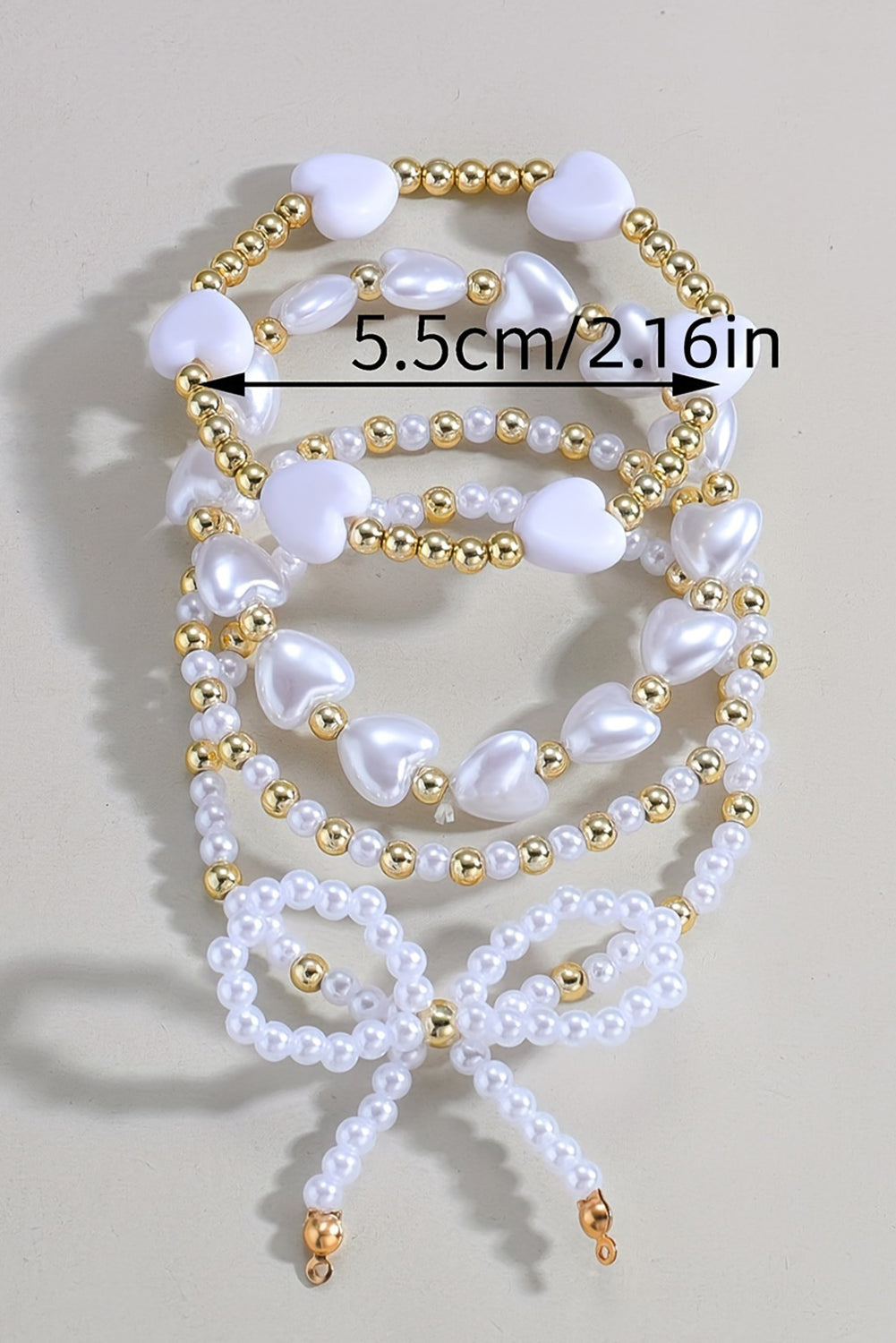 White Bowknot Heart Pearl Beaded Bracelet Set