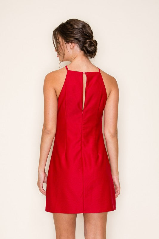 Halter slim A-line dress with gem stone