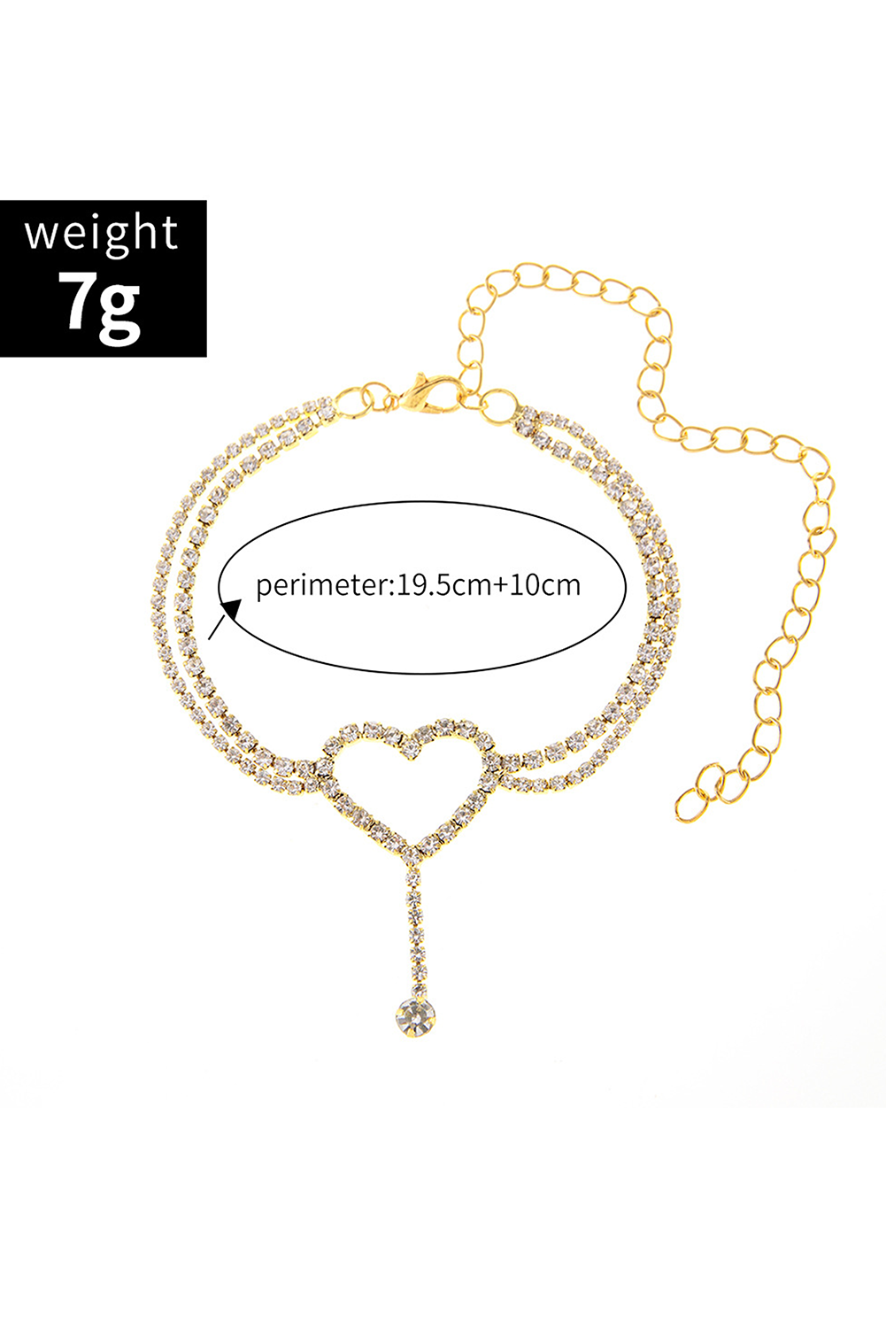 Gold Rhinestone Hollow Heart Anklet