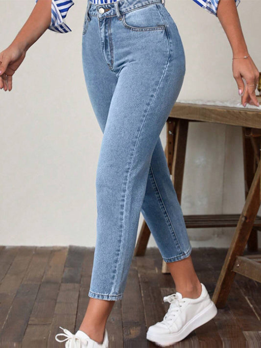 High Waist Jeans with Pockets