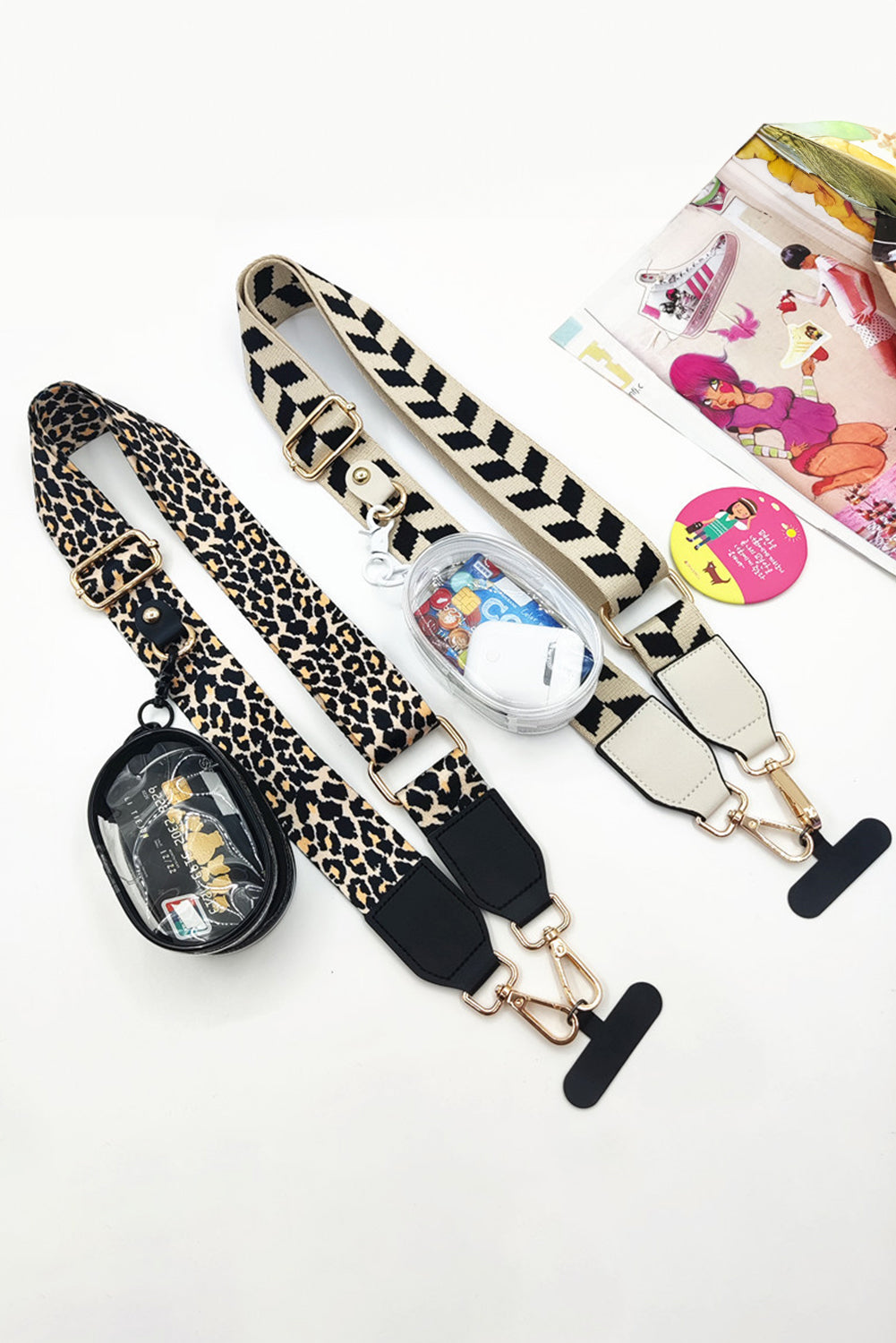 Black Leopard Graphic Phone Strap With Mini Bag