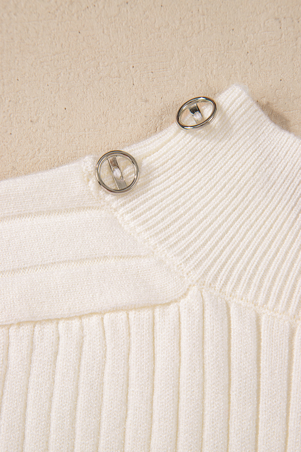 White Ribbed High Neck Knit Top