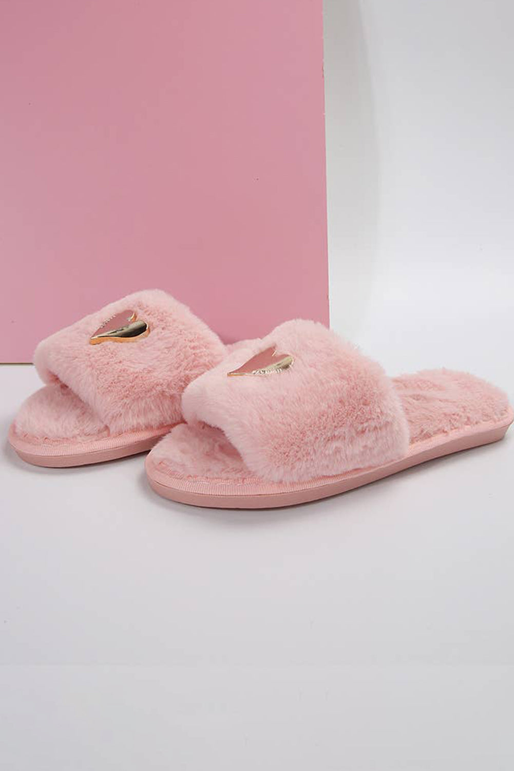 Parchment Heart Open Toe Plush Slippers