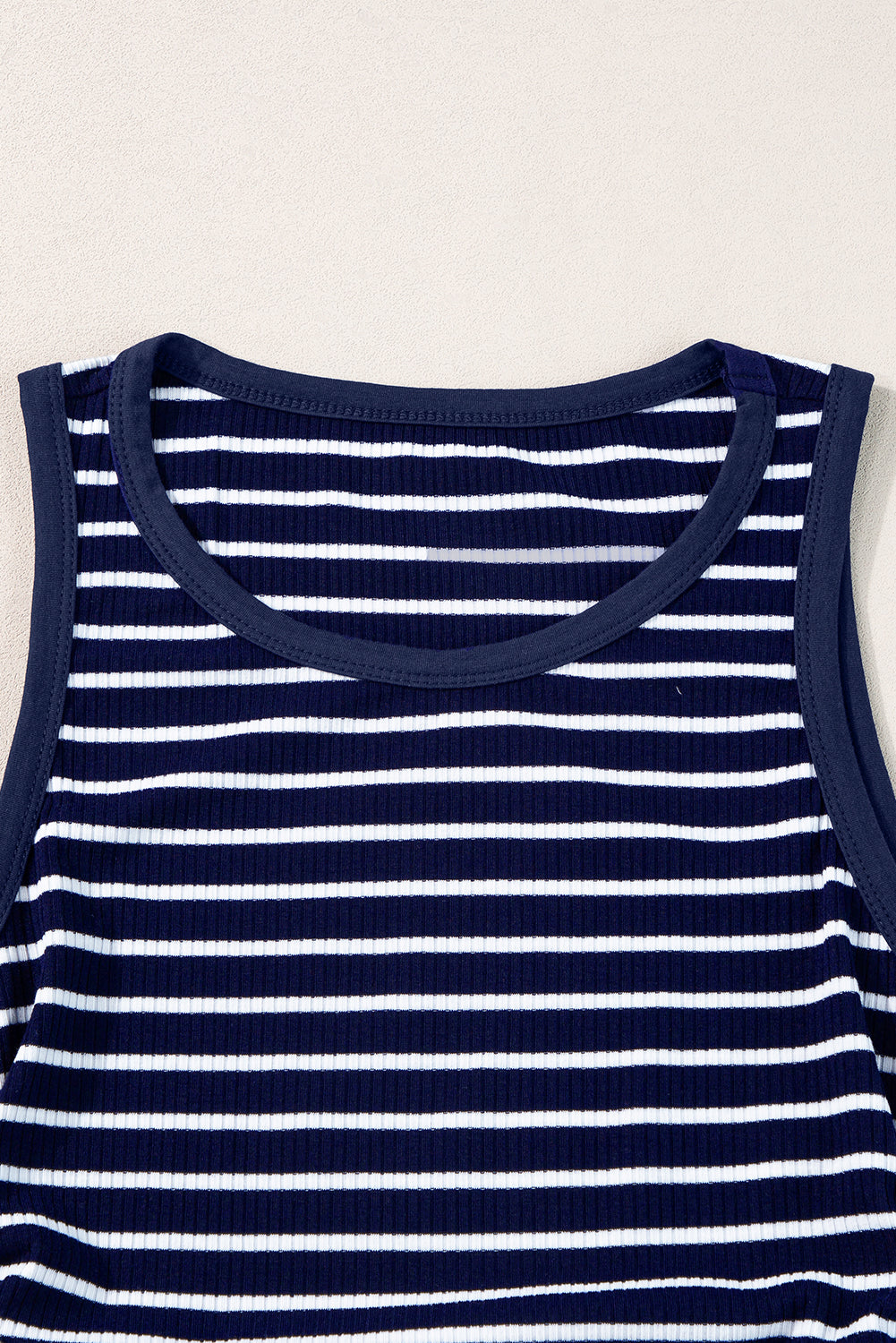 Pink Stripe Contrast Trim Sleeveless Ribbed Slim Top