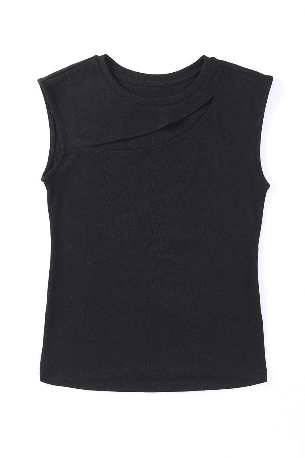 Black Solid Slash Cutout Summer Sleeveless Top