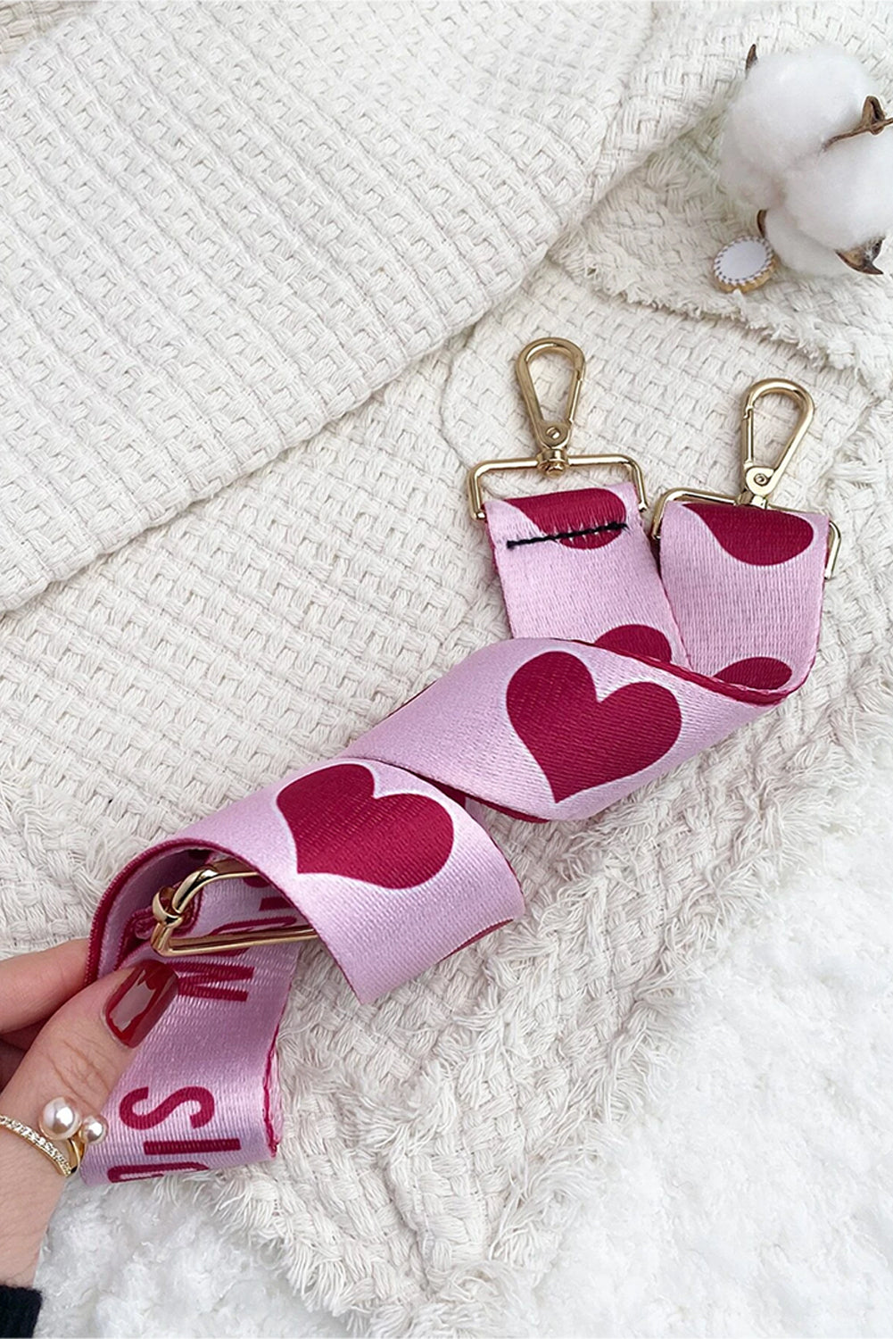 Bright Pink Valentines Heart Print Bag Belt Strap