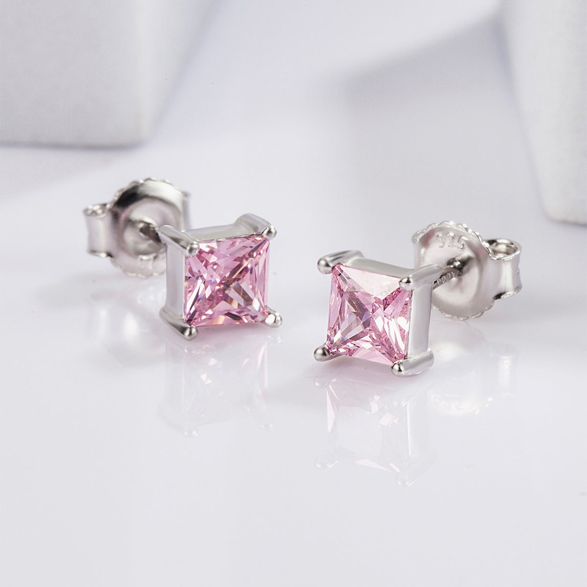 925 Sterling Silver Square Zircon Earrings