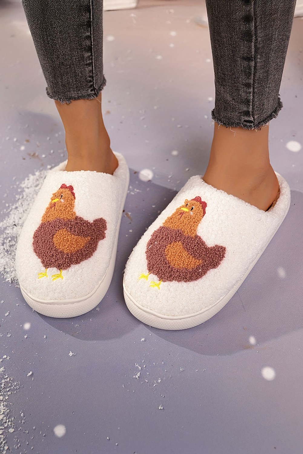 White Cute Turkey Fuzzy Winter Slippers