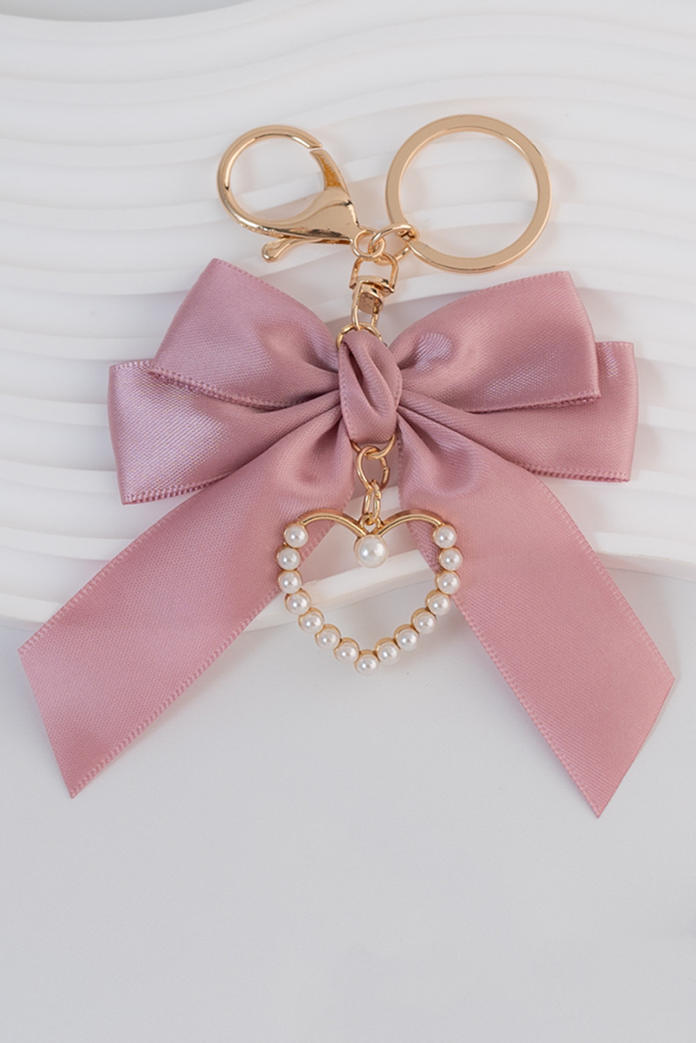 Pink Pearl Heart Decor Bow Decor Keychain