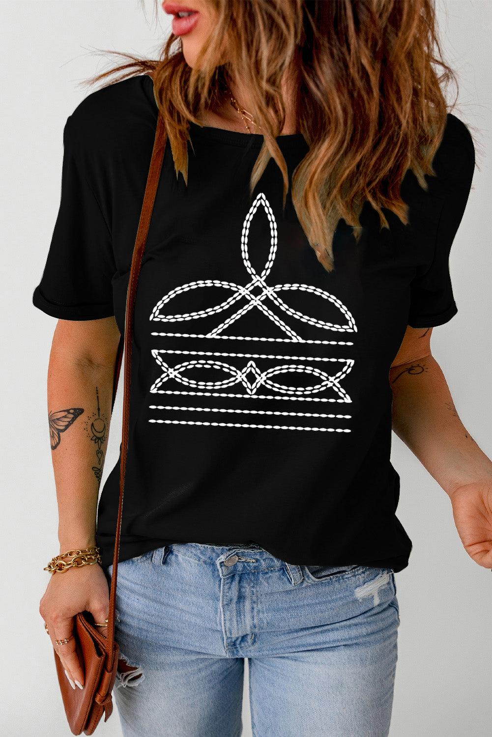 Black Geometric Graphic Slim Fit Crew Neck T Shirt