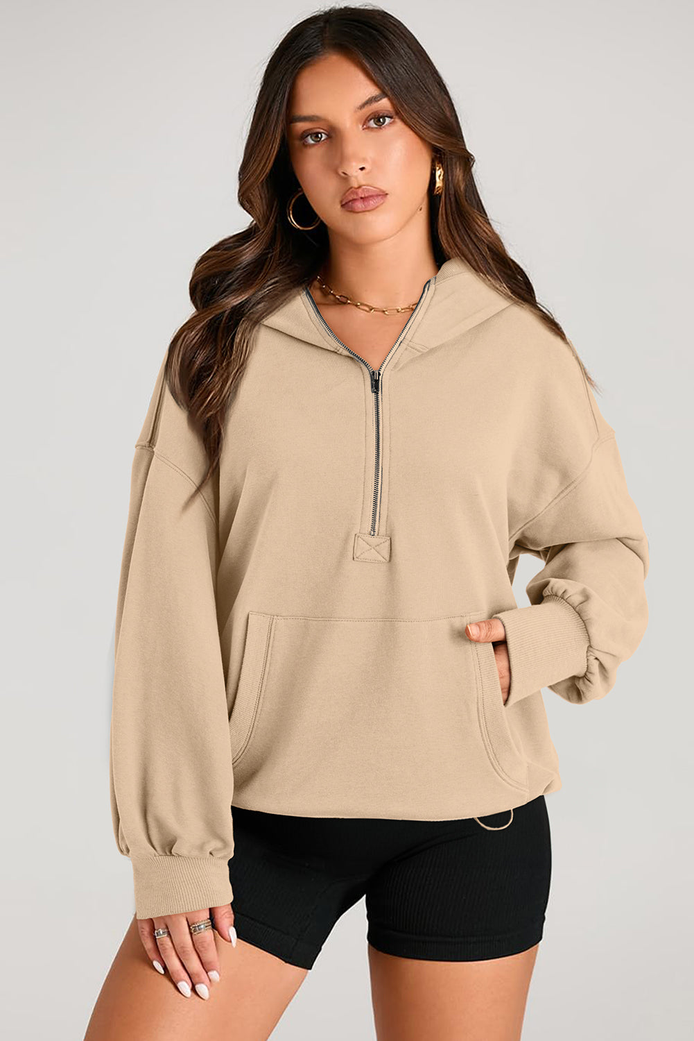 Bonbon Kangaroo Pocket Half Zipper Oversized Hoodie