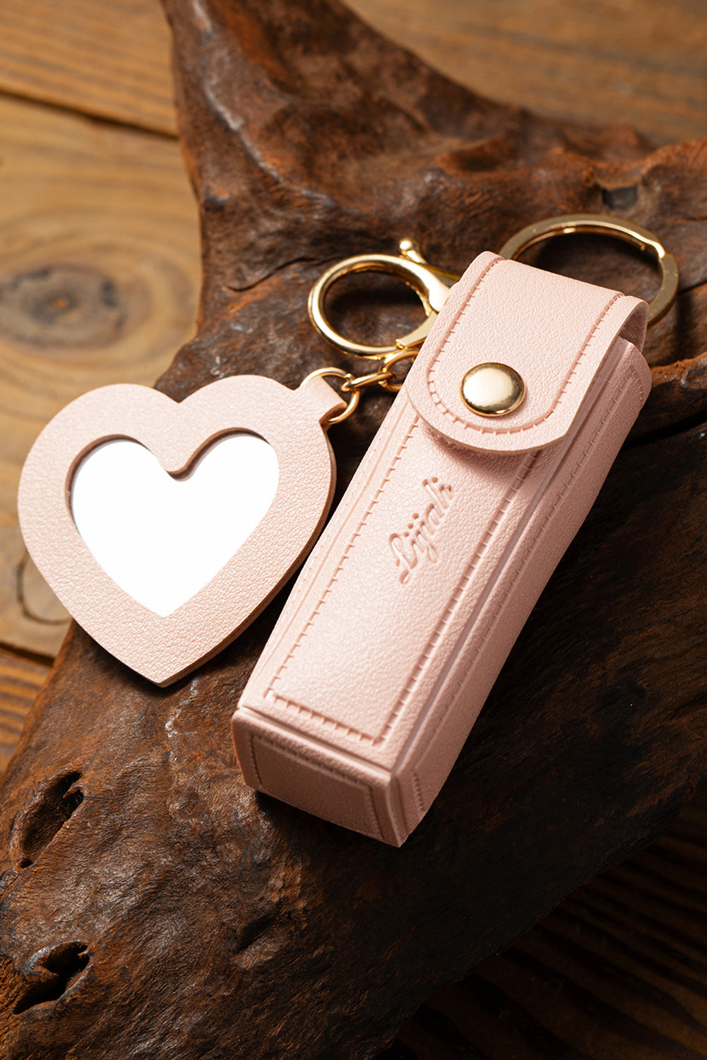 Apricot Pink Portable Lipstick Pocket Heart Decoration Keychain