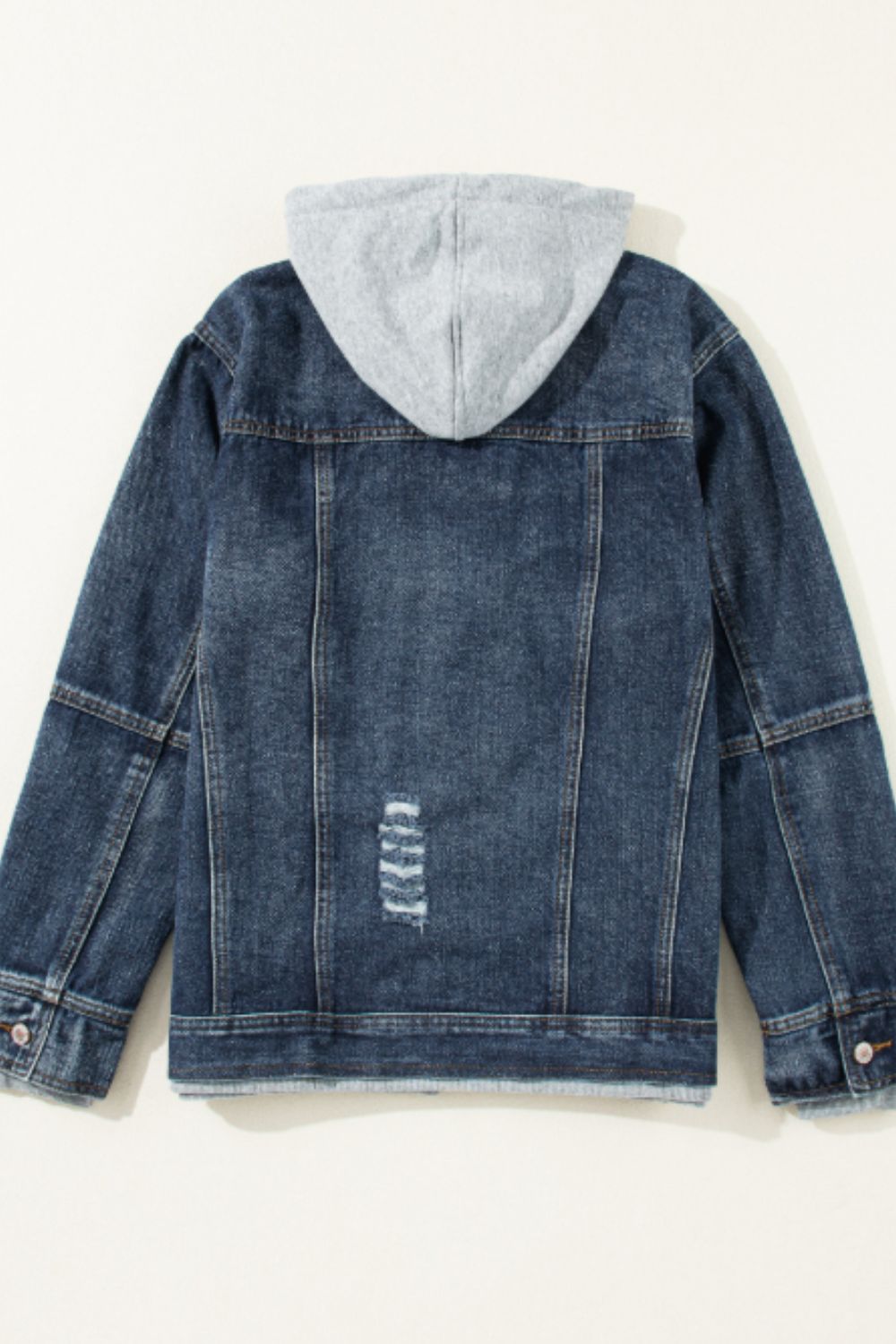 Fake Two-Piece Hooded Zip-Up Denim Jacket