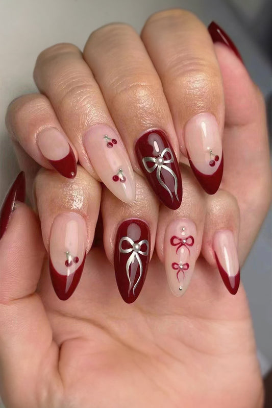 Racing Red Sweet Bow Nail Sticker