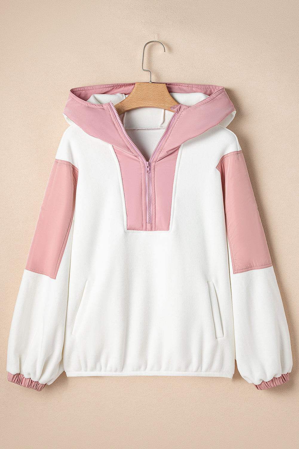 Pink Patchwork Half Zip Oversized Sherpa Hoodie