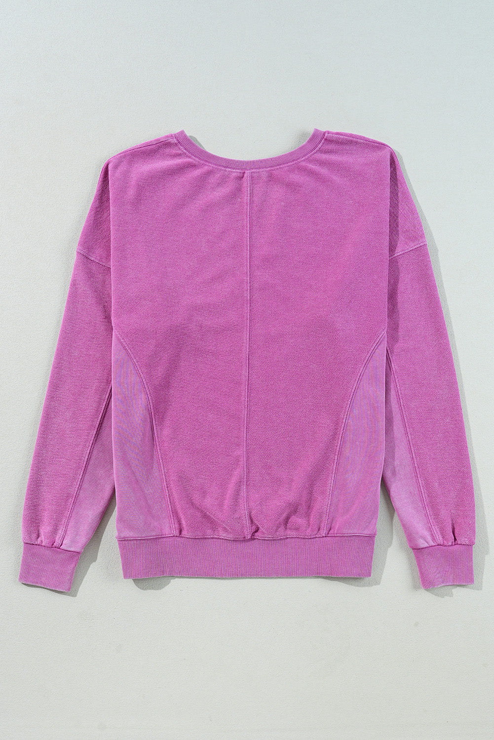 Bright Pink Notched Neck Exposed Seam Drop Shoulder Sweatshirt