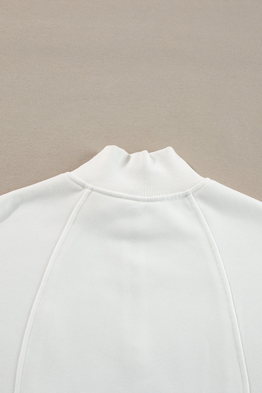 White Zipper Collared Drop Shoulder Plain Sweatshirt