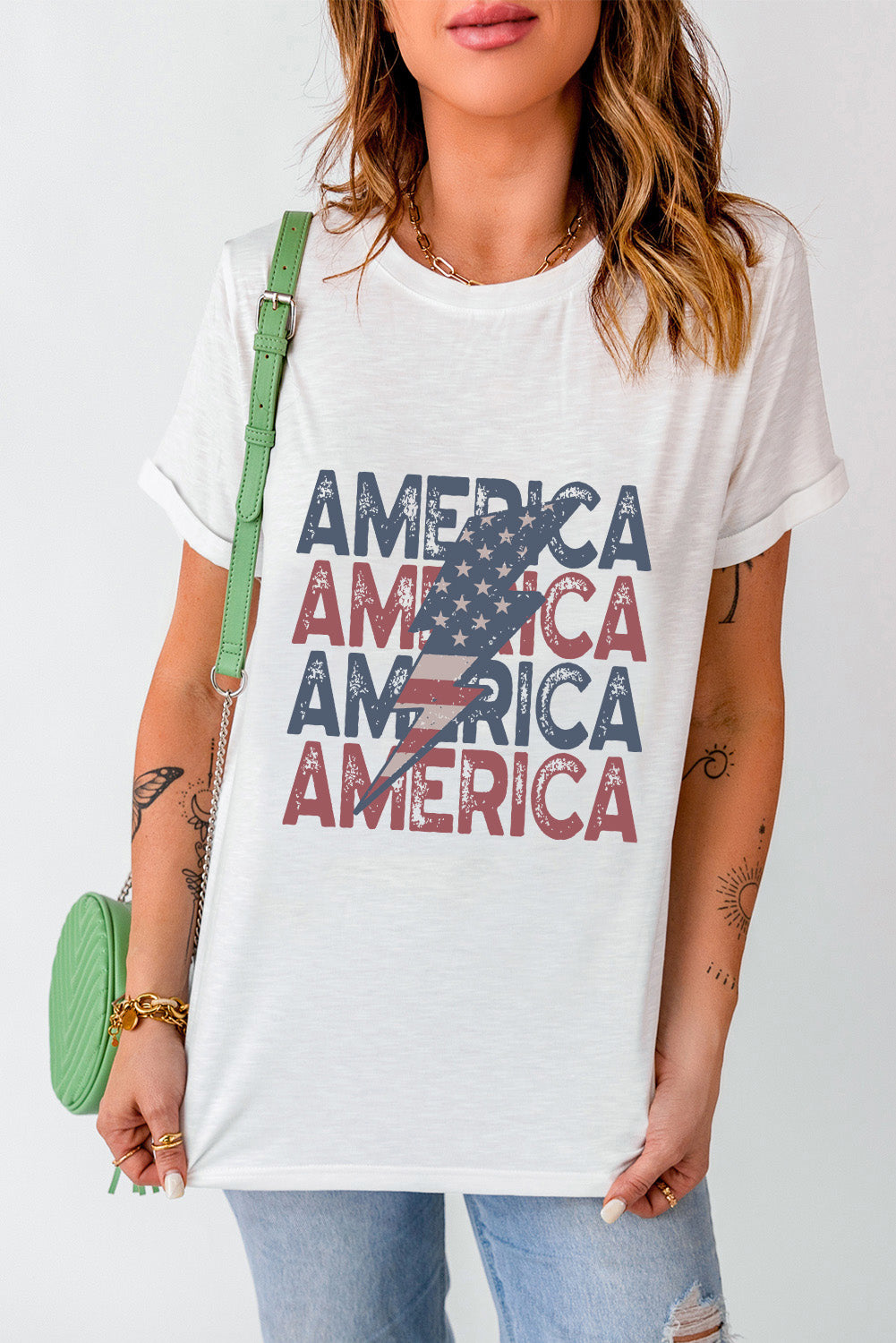 White American Flag Strip & Star Lighting Graphic Tee