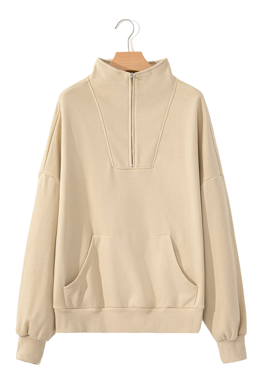 Light Grey Zip-up Stand Neck Kangaroo Pocket Sweatshirt