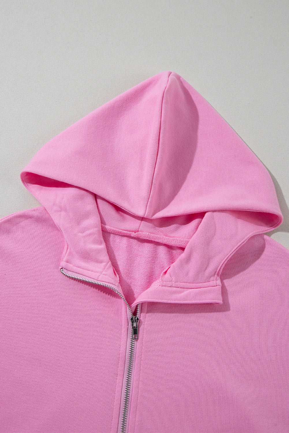 Bonbon Half Zipper Kangaroo Pocket Short Sleeve Hoodie