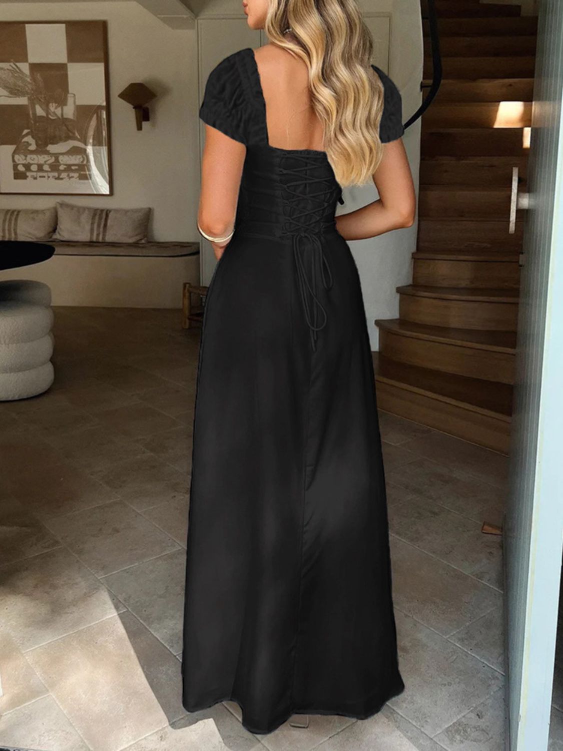 Devine Sweetheart Neck Short Sleeve Maxi Dress