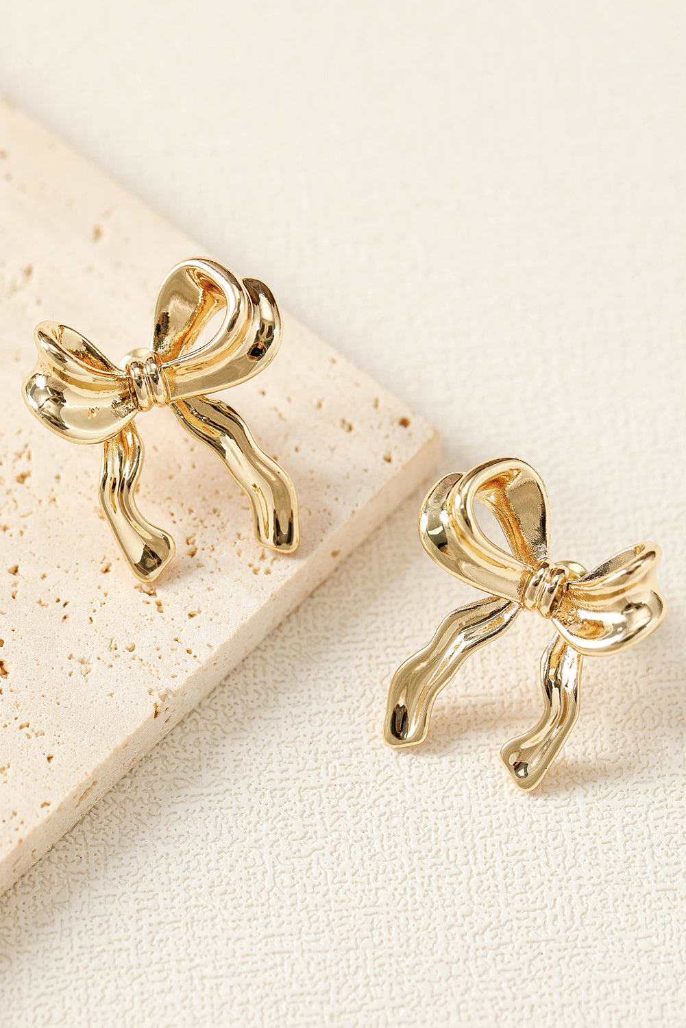 Gold Elegant Ribbon Bow Shape Stud Earrings