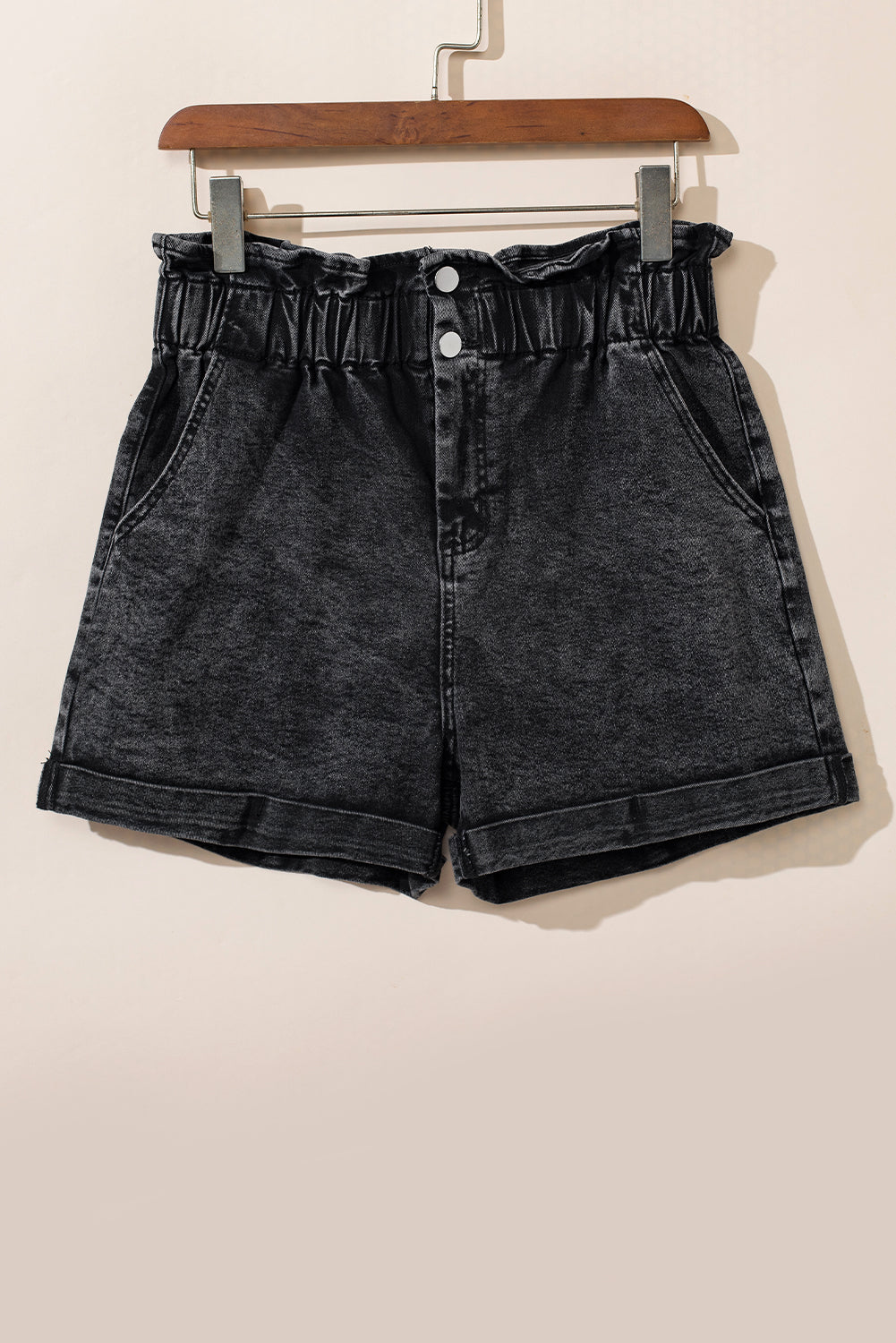 Dusty Pink Vintage Washed Frilled High Waist Denim Shorts