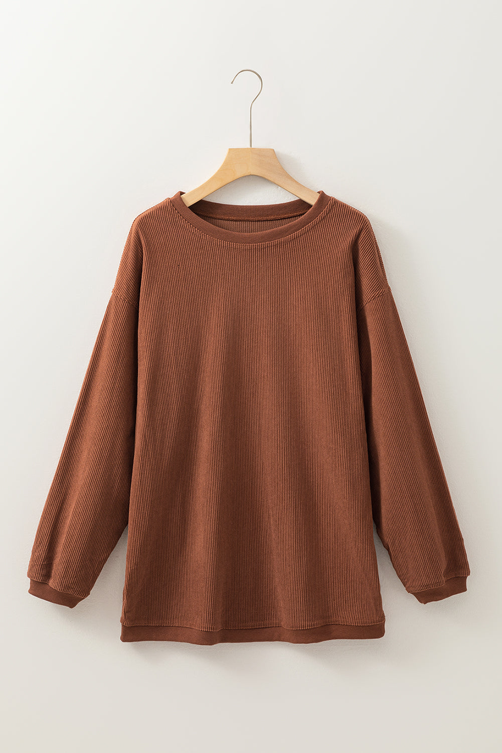 Apricot Drop Shoulder Crinkle Rib Oversized Sweatshirt