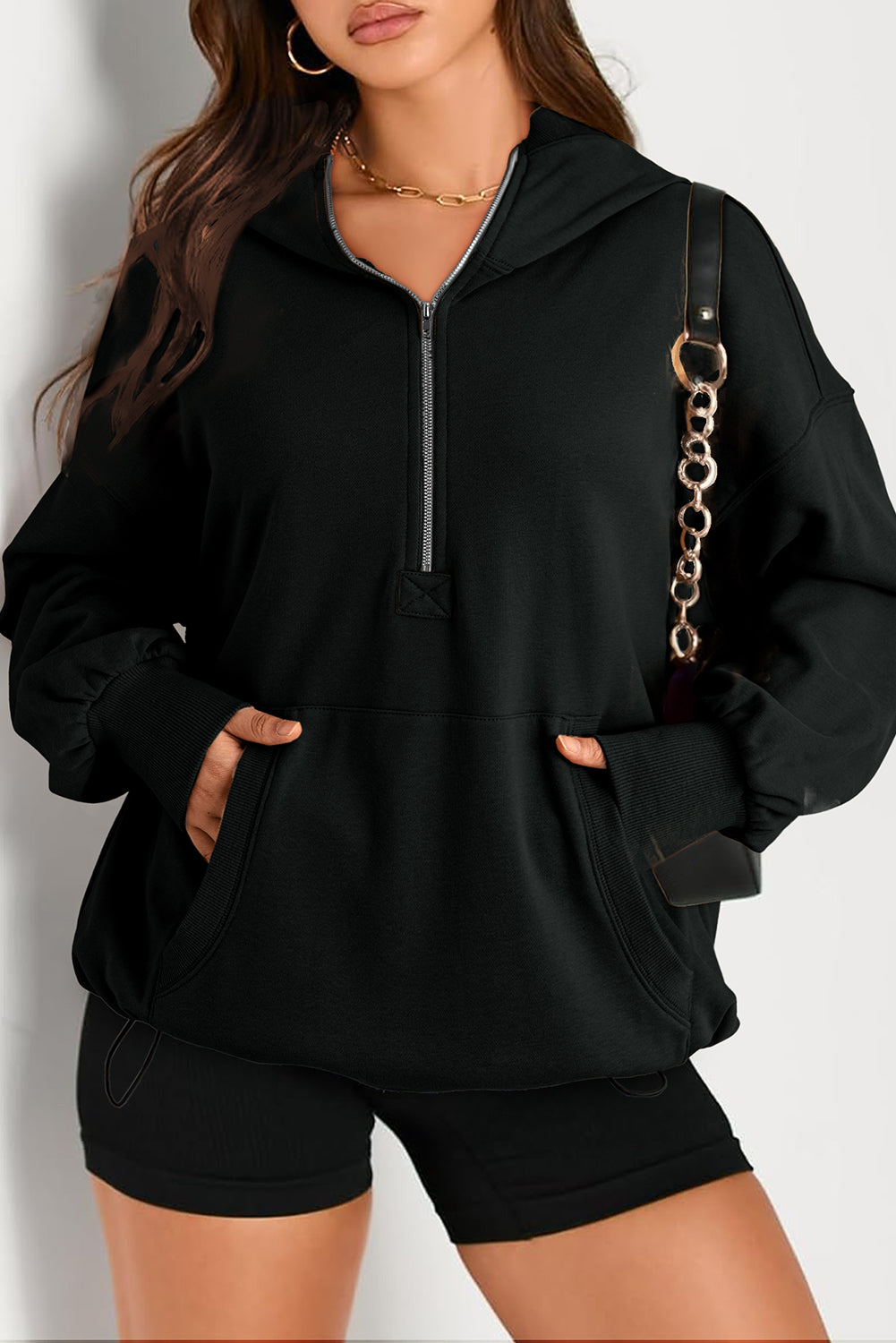 Bonbon Kangaroo Pocket Half Zipper Oversized Hoodie