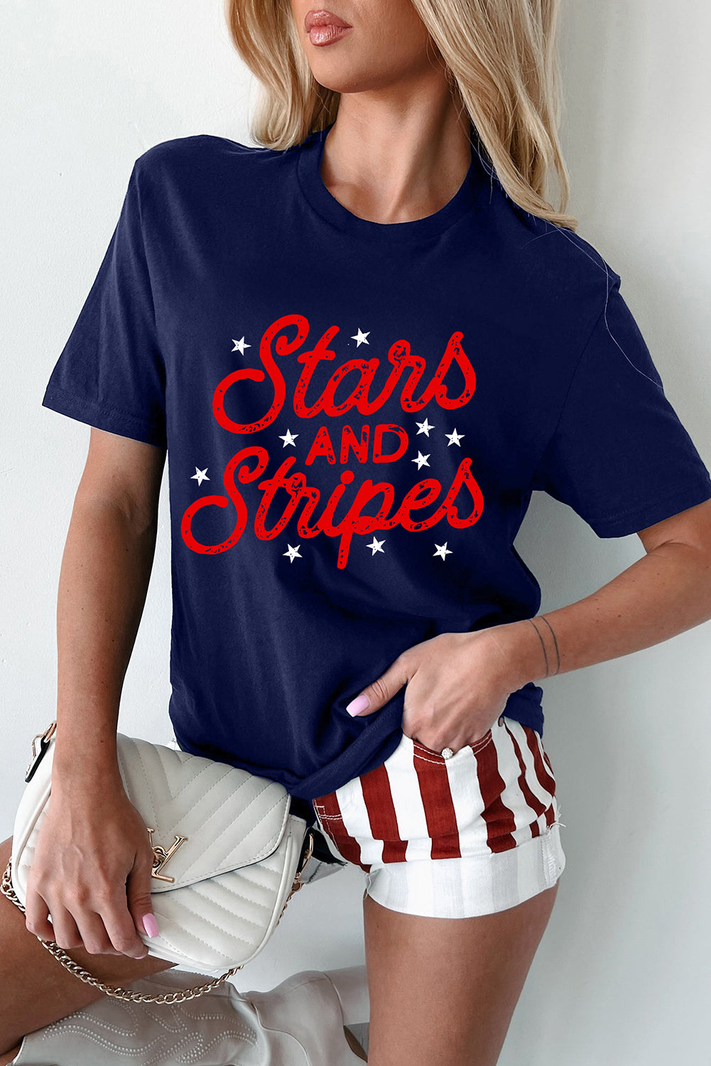 Blue Flag Day Stars AND Stripes Graphic T Shirt