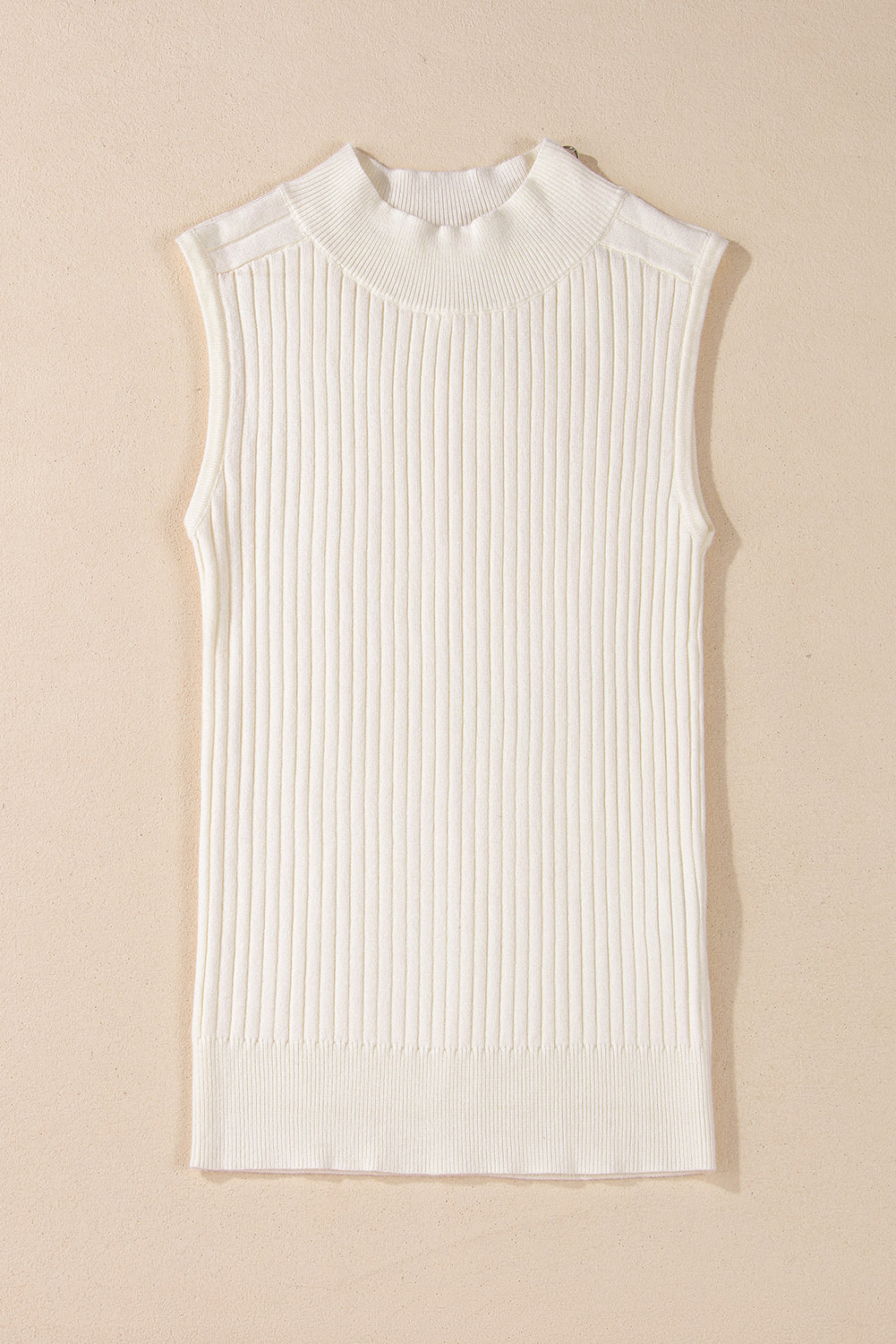 White Ribbed High Neck Knit Top