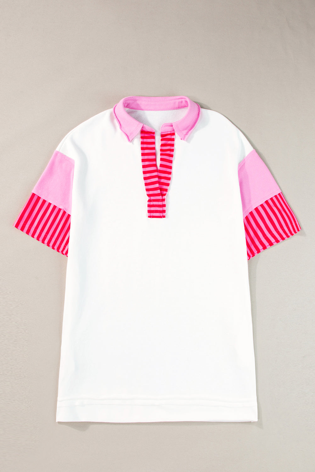 Pink Stripe Colorblock Sleeve Collared Mini Dress