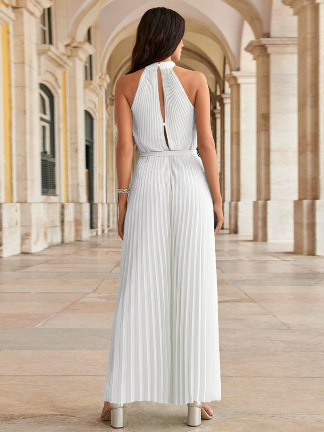 Cutout Tied Pleated Sleeveless Jumpsuit