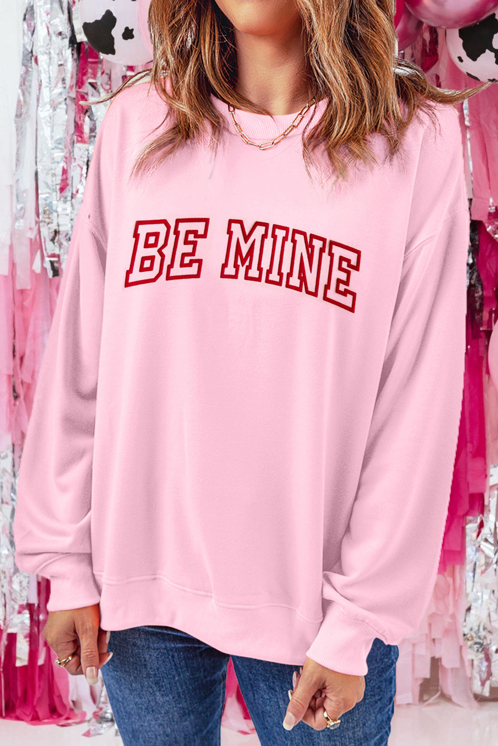 Pink BE MINE Graphic Pullover Sweatshirt